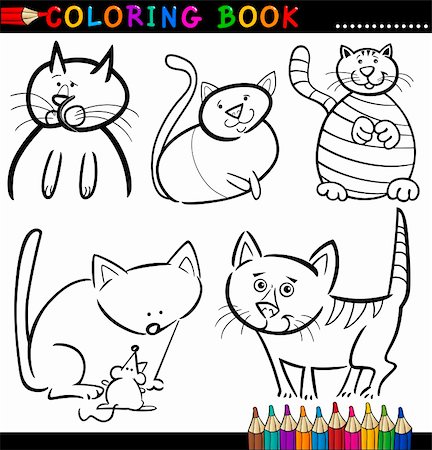 simsearch:400-06429538,k - Coloring Book or Page Cartoon Illustration of Funny Cats for Children Foto de stock - Super Valor sin royalties y Suscripción, Código: 400-06411532