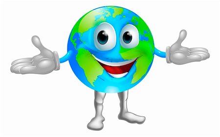 Illustration of a happy world globe character standing with hands out Stock Photo - Budget Royalty-Free & Subscription, Code: 400-06411575