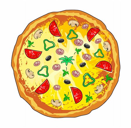 simsearch:841-06446938,k - Vector illustration of pizza isolated on white background. Stock Photo - Budget Royalty-Free & Subscription, Code: 400-06411612
