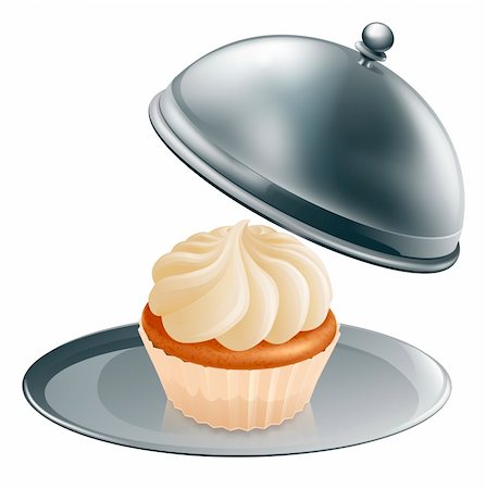 fine food - A cupcake or muffin on a silver platter, concept could be for gourmet baking or a special treat during a diet. Stock Photo - Budget Royalty-Free & Subscription, Code: 400-06412196