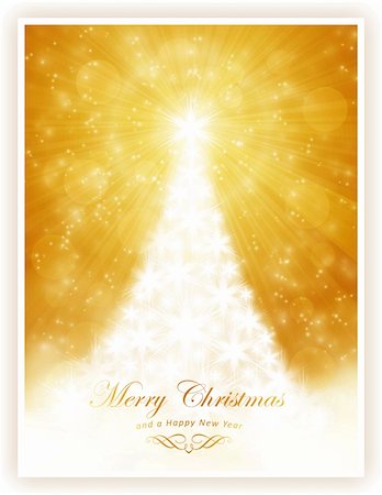Christmas tree made of white stars on golden light ray background with sparkling lights and defocused light dots. Stock Photo - Budget Royalty-Free & Subscription, Code: 400-06413214
