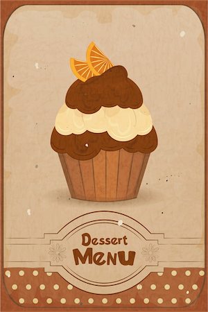 Vintage dessert menu - a muffin with orange on retro background - vector Stock Photo - Budget Royalty-Free & Subscription, Code: 400-06413320