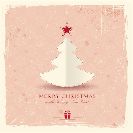 scrapbook cards christmas - Simple paper Christmas tree with star on pale red distressed background with a filigree seamless snowflake pattern. Stock Photo - Budget Royalty-Free & Subscription, Code: 400-06413405