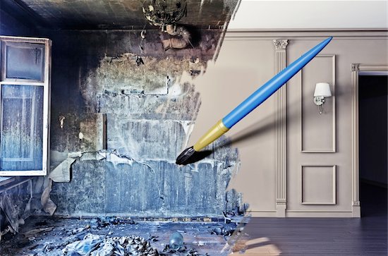 brush, drawing beautiful interior over dirty image. concept Photographie de stock - Libre de Droits (LD), Artiste: vicnt, Le code de l’image : 400-06424082