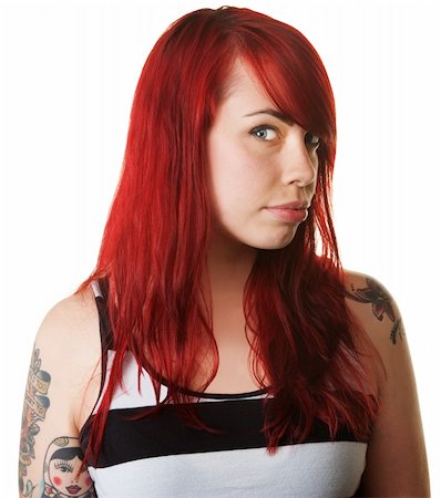 Skeptisch junge europäische Frauen mit roten Haaren, die über Stockbilder - Microstock & Abonnement, Bildnummer: 400-06424173