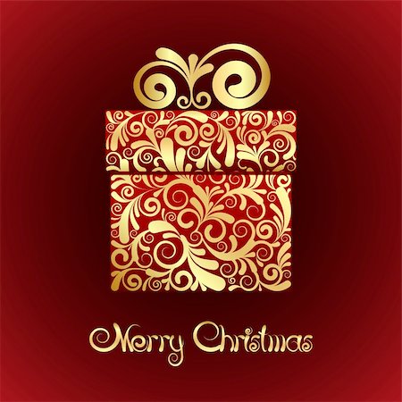 symbol present - Christmas card - gift box with gold ornament. Vector Illustration Stock Photo - Budget Royalty-Free & Subscription, Code: 400-06424725