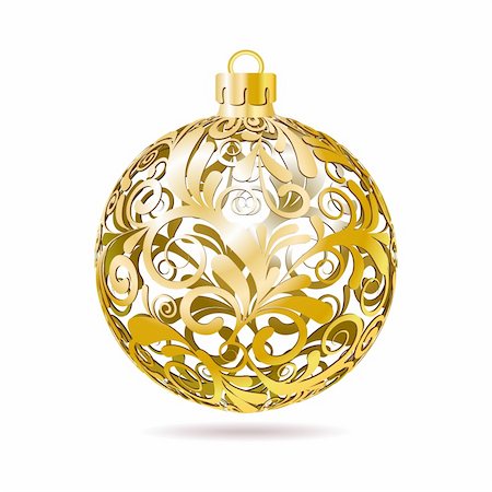 Gold Openwork Christmas ball on white background. Vector illustration. Stock Photo - Budget Royalty-Free & Subscription, Code: 400-06424720