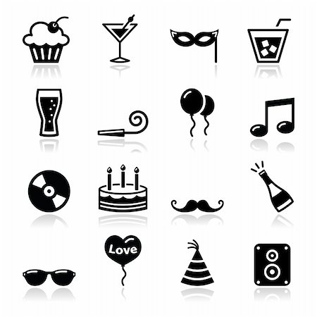 dancing icons - Black icons set - christmas, valentines, birthday, new year's celebration Stock Photo - Budget Royalty-Free & Subscription, Code: 400-06424760
