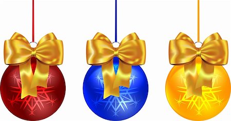 simsearch:400-05701397,k - Colorful Christmas balls tied with yellow bow isolated on white. Vector illustration Fotografie stock - Microstock e Abbonamento, Codice: 400-06424800