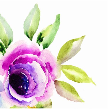 floral drawing - Beautiful Blue flower, Watercolor painting Stock Photo - Budget Royalty-Free & Subscription, Code: 400-06424815