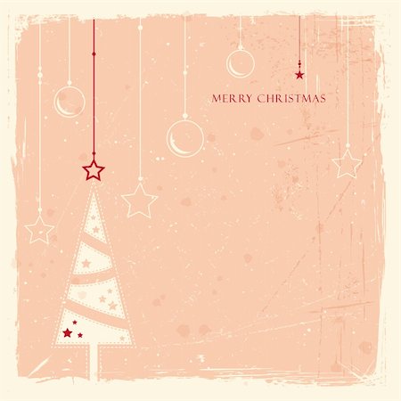 red christmas invitation - Minimalistic Christmas tree with hanging ornaments pattern on pale rose background with scratches and stains to give it an aged feeling. Stock Photo - Budget Royalty-Free & Subscription, Code: 400-06425164