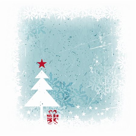 red christmas invitation - Grungy and frosty blue Christmas card with scratches, stains and snowflakes in the background and a simple Christmas tree with present and top star in the foreground. Stock Photo - Budget Royalty-Free & Subscription, Code: 400-06425178