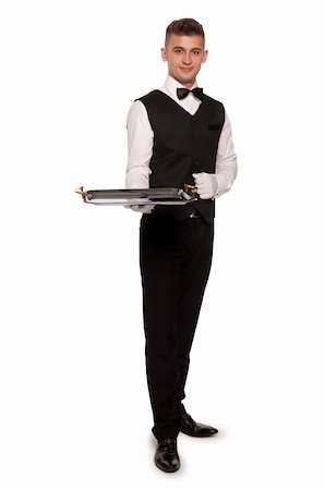 person and cut out and waiter - A young boy waiter with a tray. Isolated background and clipping path Stock Photo - Budget Royalty-Free & Subscription, Code: 400-06425364