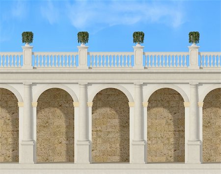simsearch:400-05257840,k - Tuscany colonnade with arches and balustrade - rendering Foto de stock - Super Valor sin royalties y Suscripción, Código: 400-06425691