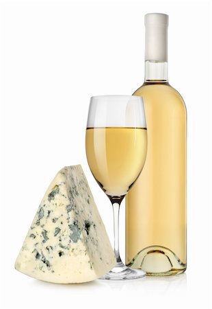 White wine and blue cheese isolated on a white background Stock Photo - Budget Royalty-Free & Subscription, Code: 400-06425771