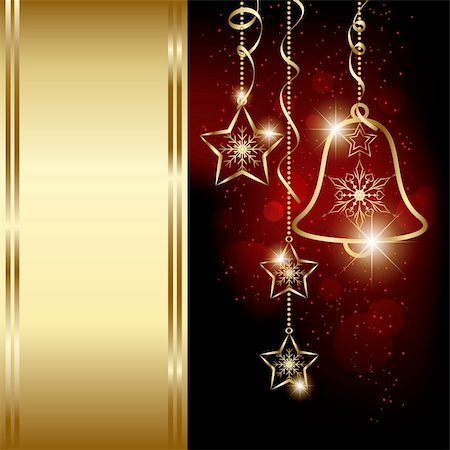 simsearch:400-07839998,k - Sparkling Red Gold Christmas Bell Snowflakes Greeting Card Stock Photo - Budget Royalty-Free & Subscription, Code: 400-06426030