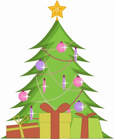 Christmas tree with presents and big star on the top Fotografie stock - Microstock e Abbonamento, Codice: 400-06426333