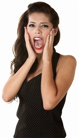 simsearch:400-05285711,k - Screaming Latina female on isolated white background Stock Photo - Budget Royalty-Free & Subscription, Code: 400-06426525