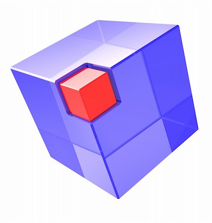 simsearch:400-05878008,k - Cube transparent bleu avec rouge petite case dans le coin Photographie de stock - Aubaine LD & Abonnement, Code: 400-06426668