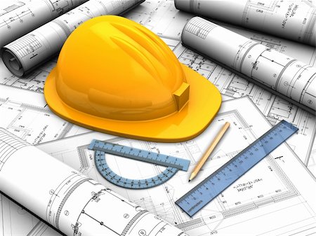 simsearch:400-06409135,k - Industrial project with yellow helmet, pencil and rules Stock Photo - Budget Royalty-Free & Subscription, Code: 400-06426662