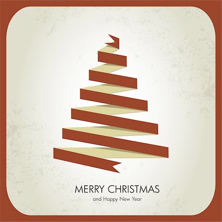 retro christmas tree and new year card Foto de stock - Super Valor sin royalties y Suscripción, Código: 400-06426846