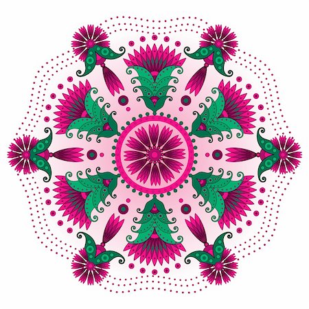 simsearch:400-06080425,k - Round purple-pink-green floral vintage pattern on white (vector) Stock Photo - Budget Royalty-Free & Subscription, Code: 400-06426934