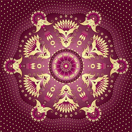 Decorative gold-purple round frame with vintage patterns (vector) Stock Photo - Budget Royalty-Free & Subscription, Code: 400-06426935