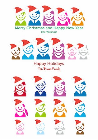 silhouettes man and dog - Family Christmas card template with avatar faces, vector people icon set Stock Photo - Budget Royalty-Free & Subscription, Code: 400-06427117