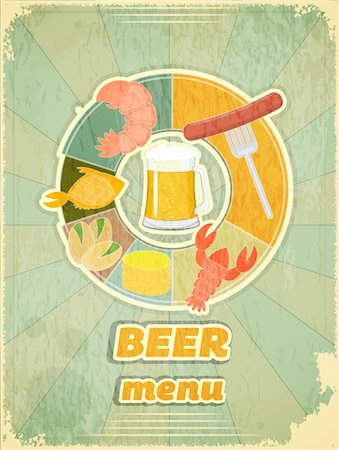 stein - Illustration Design bière Menu - verre de bière et collations sur fond de Vintage - vecteur grunge Photographie de stock - Aubaine LD & Abonnement, Code: 400-06427199
