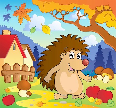 simsearch:400-08710477,k - Autumn scene with hedgehog 1 - vector illustration. Stock Photo - Budget Royalty-Free & Subscription, Code: 400-06427233