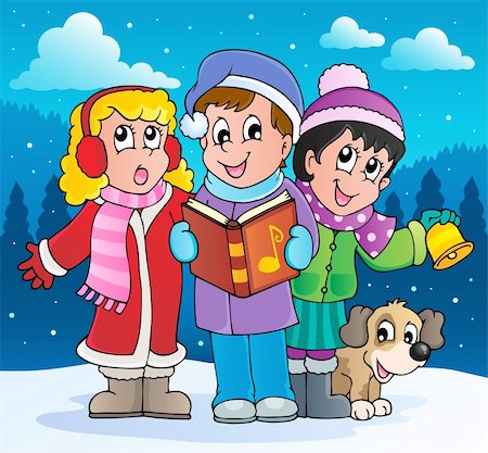 singing carols - Christmas carol singers theme 2 - vector illustration. Stock Photo - Budget Royalty-Free & Subscription, Code: 400-06427242