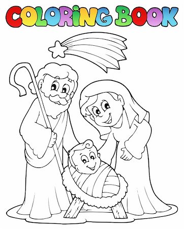 simsearch:400-04518512,k - Coloring book Nativity scene 1 - vector illustration. Foto de stock - Royalty-Free Super Valor e Assinatura, Número: 400-06427259