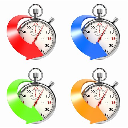 simsearch:400-05923990,k - Stopwatch with Colored Arrow. Set from Four Images on White Background. Stock Photo - Budget Royalty-Free & Subscription, Code: 400-06427284