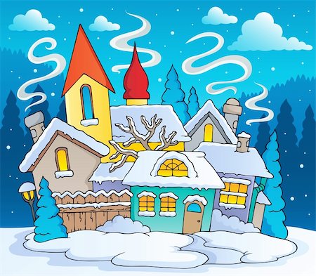 Winter town theme image 2 - vector illustration. Foto de stock - Super Valor sin royalties y Suscripción, Código: 400-06427281