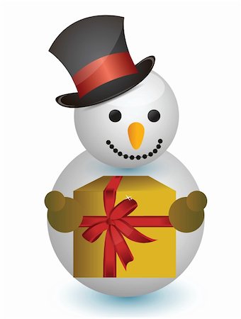 snowman with hat and gift illustration design Stock Photo - Budget Royalty-Free & Subscription, Code: 400-06427396