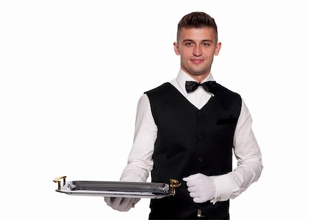 person and cut out and waiter - A young boy waiter with a tray. Isolated background and clipping path Stock Photo - Budget Royalty-Free & Subscription, Code: 400-06427650