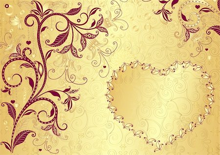 simsearch:400-07061689,k - Vintage gold floral valentine background with gold heart (vector) Stock Photo - Budget Royalty-Free & Subscription, Code: 400-06427770