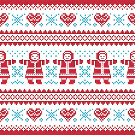 simsearch:400-07759786,k - Red and blue winter and xmas seamless background with cute girls - nordic style Foto de stock - Super Valor sin royalties y Suscripción, Código: 400-06427939