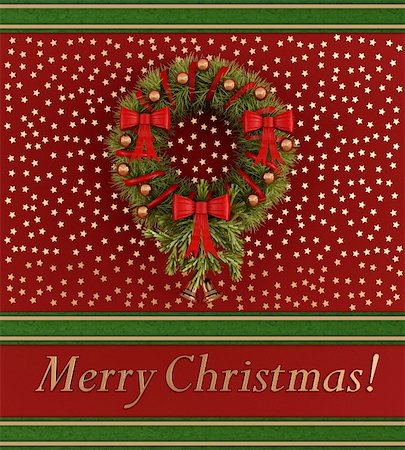red and green  christmas background with wreath Stock Photo - Budget Royalty-Free & Subscription, Code: 400-06427987