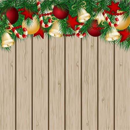 Christmas card with Christmas tree branches and balls. Vector illustration Stock Photo - Budget Royalty-Free & Subscription, Code: 400-06428019