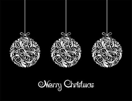 simsearch:400-04903283,k - Three White Christmas balls on black background.  Vector illustration Stock Photo - Budget Royalty-Free & Subscription, Code: 400-06428022