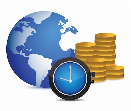 globe watch and coins illustration design over white Stock Photo - Budget Royalty-Free & Subscription, Code: 400-06428220