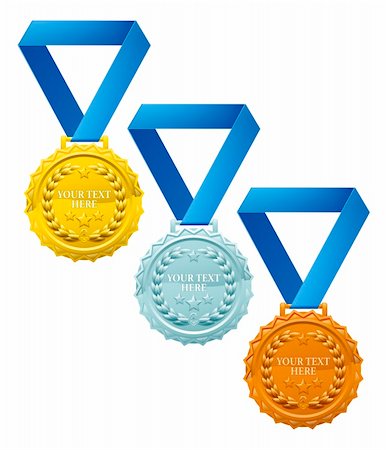 Three winners medals, bronze silver and gold, with laurel wreaths and space for your text Stock Photo - Budget Royalty-Free & Subscription, Code: 400-06428265