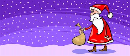 simsearch:400-08260733,k - Carte de voeux Cartoon Illustration du père Noël ou Papa Noel avec petit sac avec les cadeaux de Noël Photographie de stock - Aubaine LD & Abonnement, Code: 400-06428306