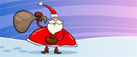 simsearch:400-08260733,k - Carte de voeux Cartoon Illustration du père Noël ou Papa Noel avec sac rempli de cadeaux de Noël Photographie de stock - Aubaine LD & Abonnement, Code: 400-06428309