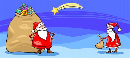 simsearch:400-08260733,k - Carte de voeux Cartoon Illustration du père Noël ou Papa Noel avec sac rempli de cadeaux de Noël Photographie de stock - Aubaine LD & Abonnement, Code: 400-06428303