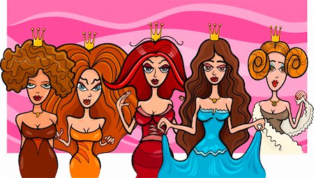 simsearch:400-07486756,k - Illustration de dessin animé de cinq belles Princesses ou reines conte merveilleux personnages Photographie de stock - Aubaine LD & Abonnement, Code: 400-06428327
