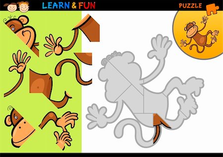 preliminary - Cartoon Illustration of Education Puzzle Game for Preschool Children with Funny Monkey Stock Photo - Budget Royalty-Free & Subscription, Code: 400-06428337