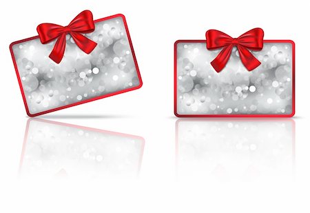 Bokeh gift cards with red bow and reflection. Ribbon. Vector illustration Stock Photo - Budget Royalty-Free & Subscription, Code: 400-06428511