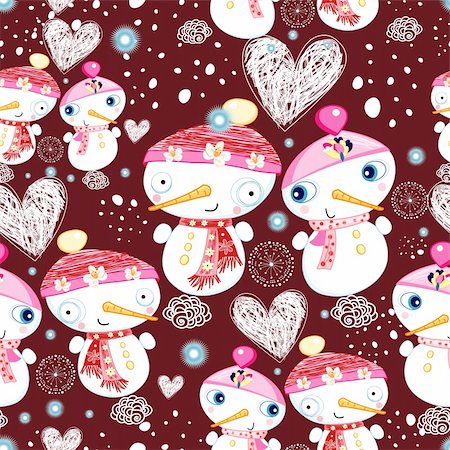 simsearch:400-06524884,k - Bright New Year seamless pattern of love snowmen on a dark burgundy background Foto de stock - Super Valor sin royalties y Suscripción, Código: 400-06428538